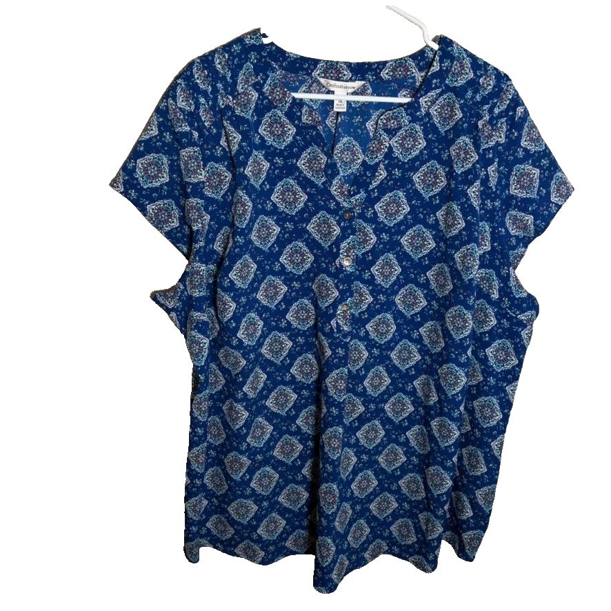 Croft & Barrow Blouse Women's 3x Blue V-Neck Short Sleeve Lightweight Top